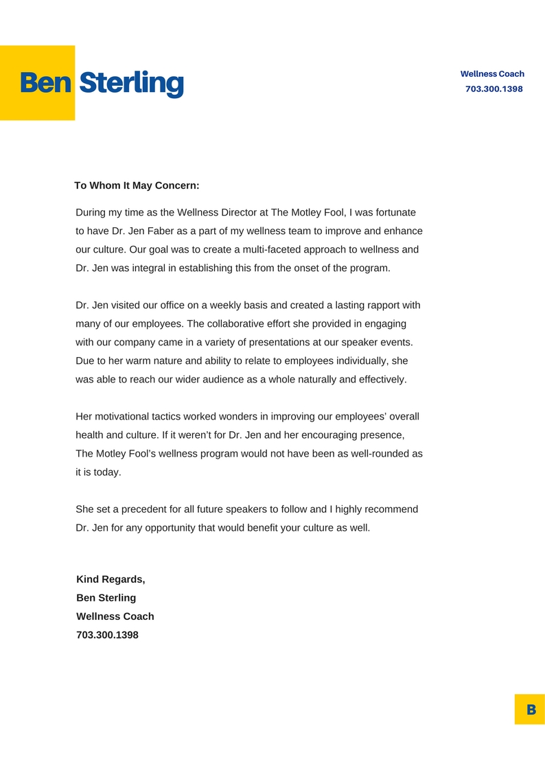 Ben Sterling - Recommendation Letter for Dr. Jen